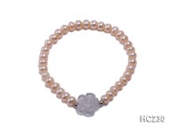 6-7mm pink freshwater pearl and crystal flower bracelet