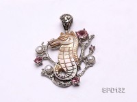 Seahorse-shaped Shell Pendant with Freshwater Pearls and Zircons