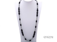 13.5mm Black Agate and Grey Seashell Pearl Necklace