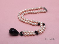 natural 6-7mm white round freshwater pearl necklace with natural black agate