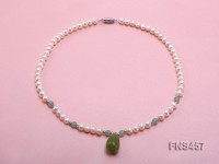natural 6.5-7.5mm white round freshwater pearl necklace with drop aventurine