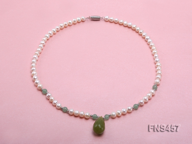 natural 6.5-7.5mm white round freshwater pearl necklace with drop aventurine