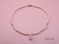Natural 6-7mm white round freshwater pearl necklace with natural rose quartz
