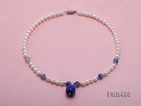 natural 6-7mm white round freshwater pearl necklace with blue drop crystal