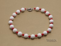 Round White Tridacna Beads and Red Coral Beads Necklace