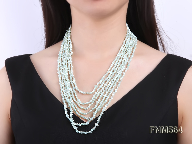 7 strands 6-7mm green irregular shape freshwater pearl necklace