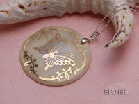 50mm White Shell Pendant with beautiful Gilded Metal Pattern