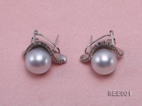 12mm white round south sea pearl earring with 14k white gold and diamonds