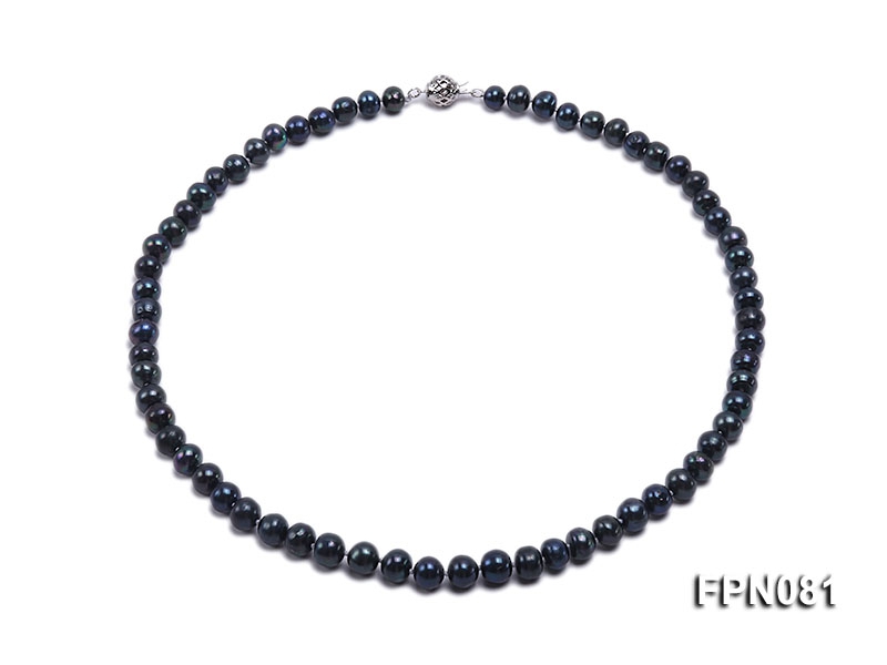 Classic 7.5mm Black Flat Freshwater Pearl Necklace