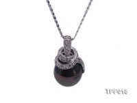 11.7x13mm black tahitian pearl pendant with 14k white gold and zircons