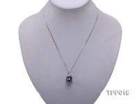 11.7x13mm black tahitian pearl pendant with 14k white gold and zircons