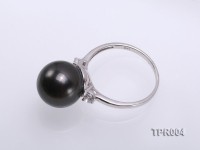 11.7mm black round tahitian pearl ring with 14k white gold ring shank