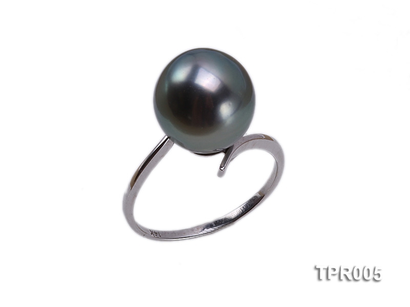 11.4mm black round tahitian pearl ring with 14k white gold ring shank