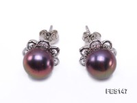 8mm Dark-purple Flat Freshwater Pearl Earrings
