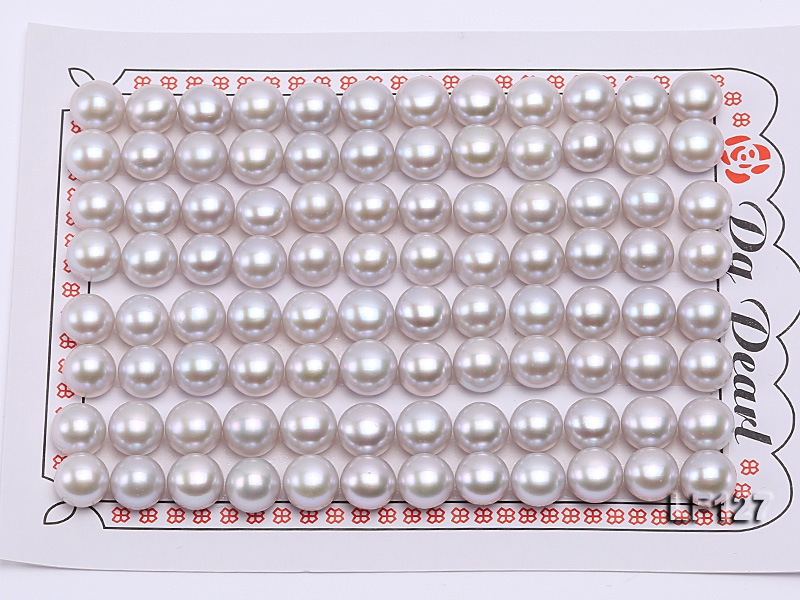 Wholesale Cards of AA-grade 7.5-8.0mm Classic White Flat Pearls–48 Pairs