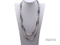 natural white rice freshwater pearl with grey pearl and black carved crystal Necklace