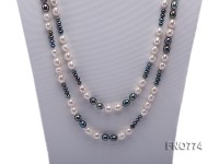 10×8.5mm black and white rice freshwater pearl with round pearl necklace