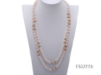 8-10mm natural white and pink rice freshwater pearl with crystal necklace