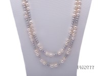 8-10mm white rice freshwater pearl with round grey pearl necklace