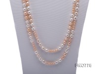 8-10mm natural white and pink rice freshwater pearl with round pink pearl necklace