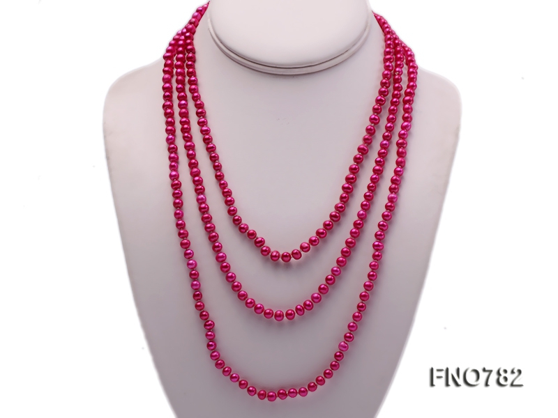 5-6mm magenta round freshwater pearl necklace