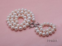11-13mm White Flat Freshwater Pearl Necklace, Bracelet and Stud Earrings Set