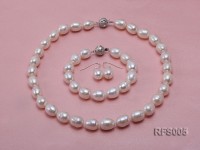 12-13mm White Rice-shaped Freshwater Pearl Necklace, Bracelet and earrings Set