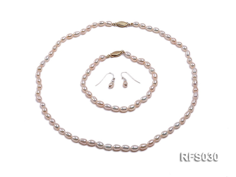 6-7mm Pink Rice-shaped Freshwater Pearl Necklace, Bracelet and earrings Set