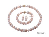 9-11mm white and pink round freshwater pearl necklace,bracelet and earring set