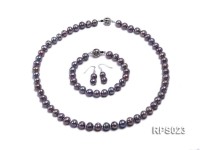 8-10mm grey round freshwater pearl necklace,bracelet and earring set