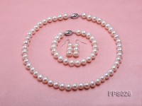 9-10mm White Flat Freshwater Pearl Necklace, Bracelet and Stud Earrings Set