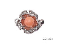 14mm Flower-shaped White Gilded Clasp Inlaid with Pink Imitation Coral
