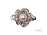 14mm Flower-shaped White Gilded Clasp Inlaid with Lavender Pearl