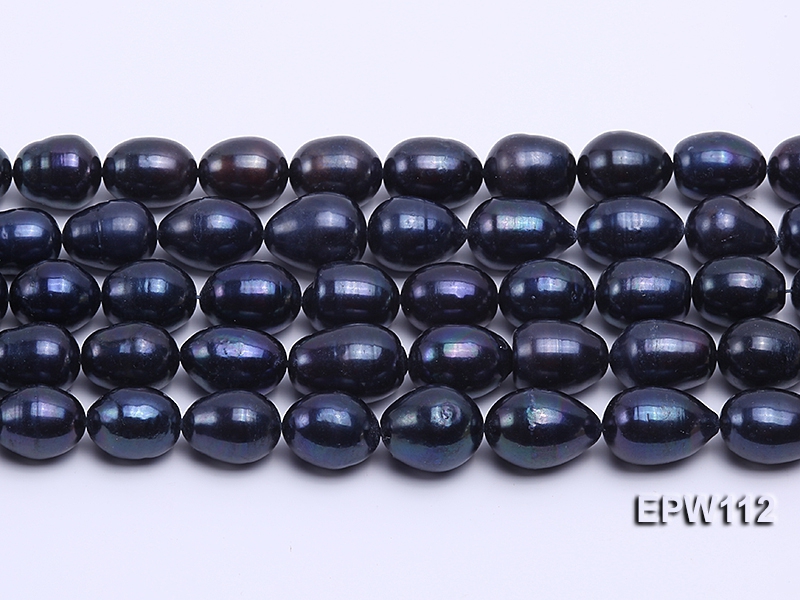 High-quality Super-size 12-15mm Black Rice-shaped Freshwater Pearl String