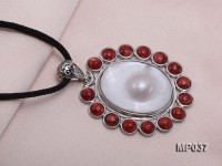 45x50mm oval mabe pearl pendant circled with red sponge coral