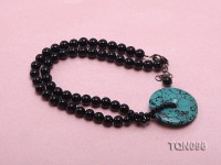 Natural Black Agate Necklace with Turquoise Pendant