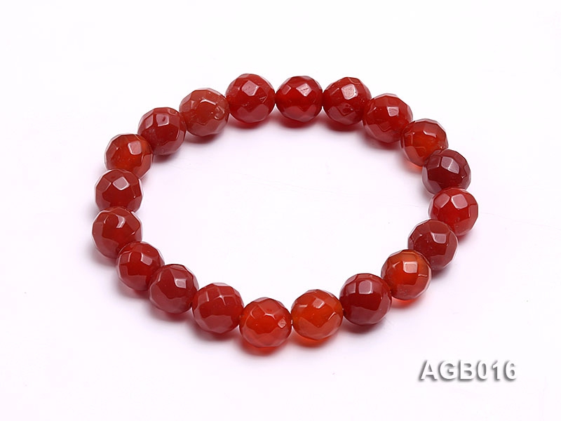10mm red round faceted agate bracelet