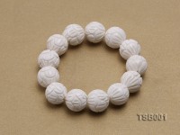 16mm Round White Carved Tridacna Beads Elasticated Bracelet