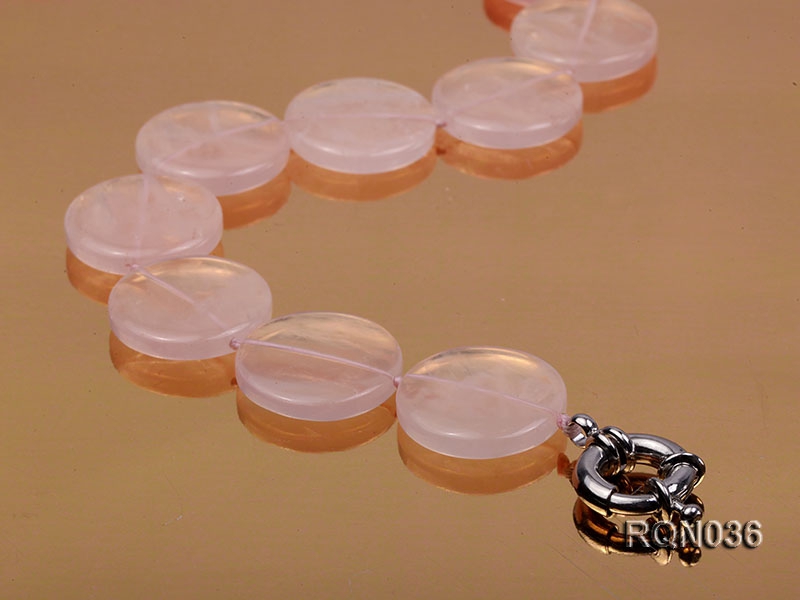 7x25mm Button-shaped Rose Quartz Necklace