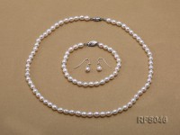 5-6mm White Rice-shaped Freshwater Pearl Necklace, Bracelet and earrings Set