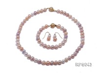 8-9mm pink white&Lavender round freshwater pearl necklace,bracelet and earring set