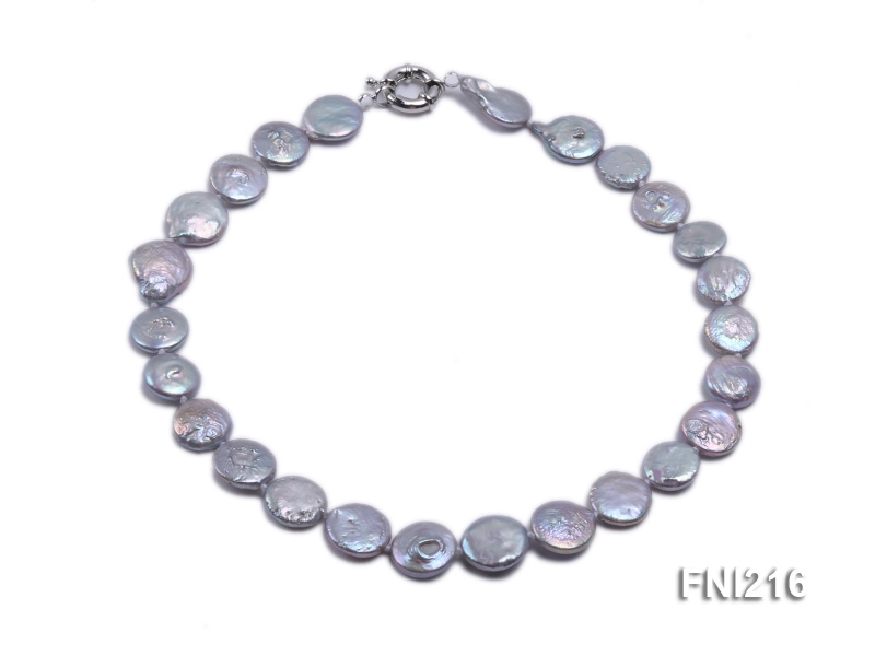 Classic 14mm Light-gray Button-shaped Freshwater Pearl Necklace