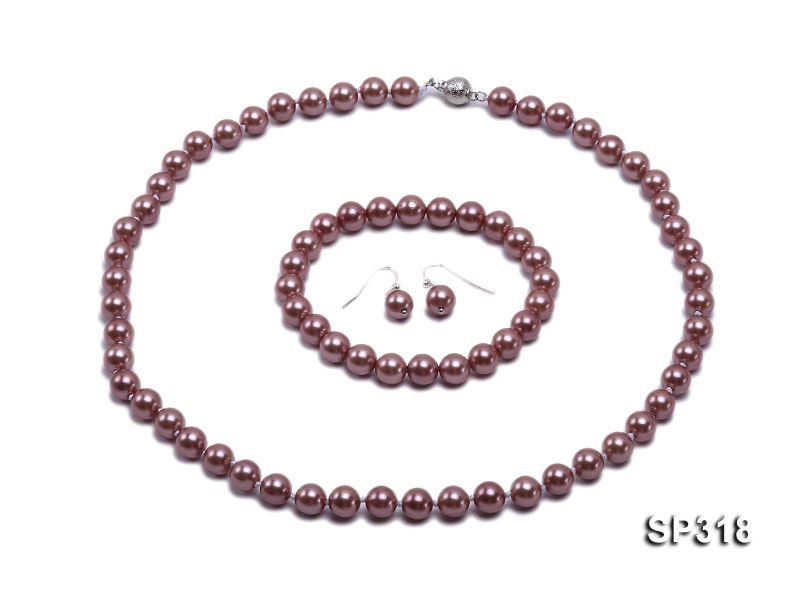 8mm Lavender Shell Pearl necklace bracelet earring Set