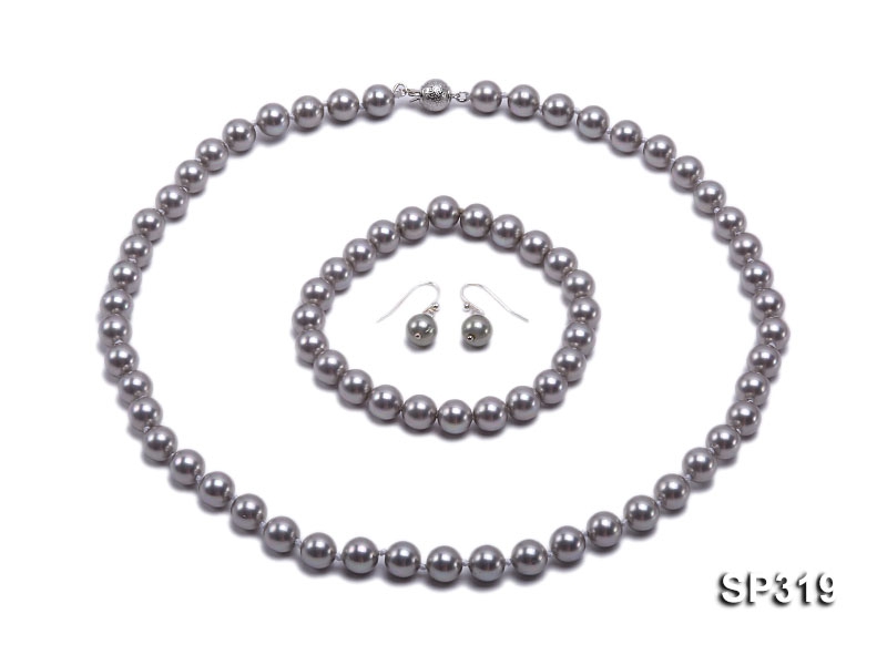 8mm grey seashell pearl necklace bracelet earring set