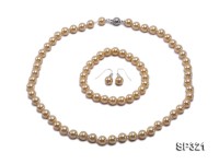 8mm light yellow seashell pearl necklace bracelet earring set