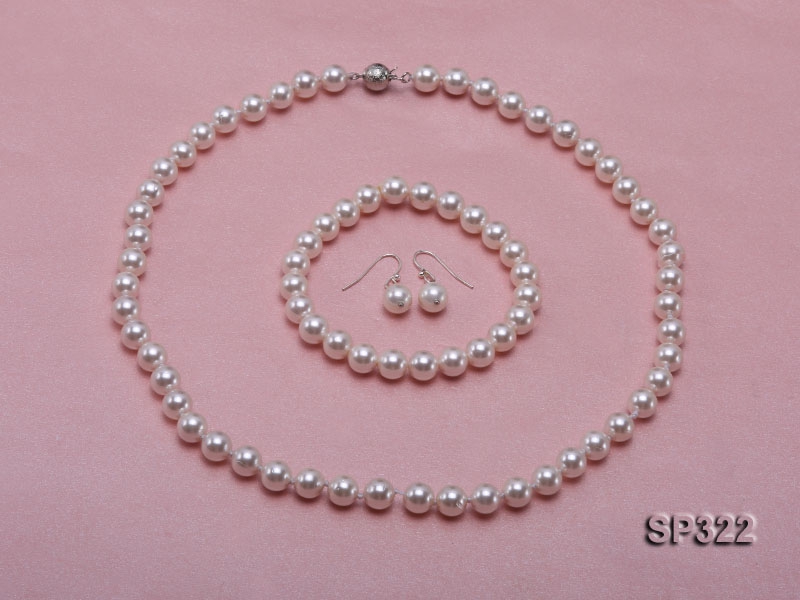 8mm white seashell pearl necklace bracelet earring set