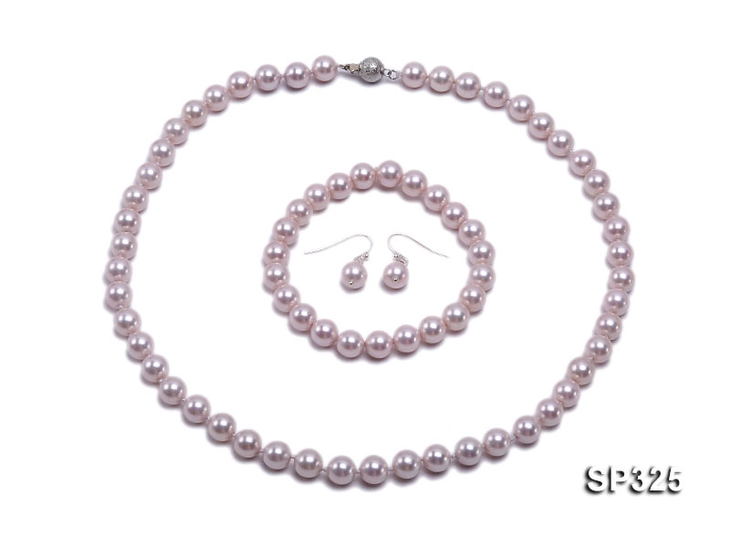 8mm pinkish white seashell pearl necklace bracelet earring set