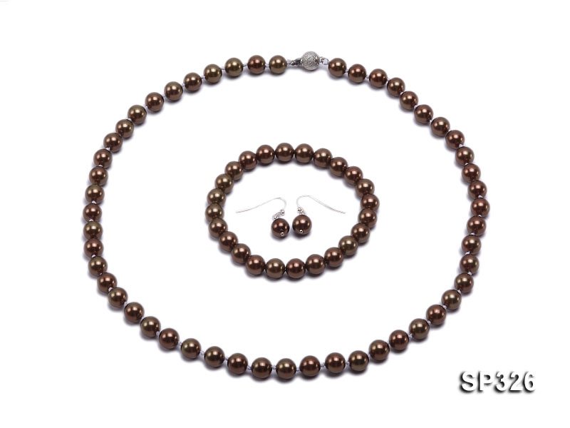 8mm coffee south sea shell pearl necklace and earring set