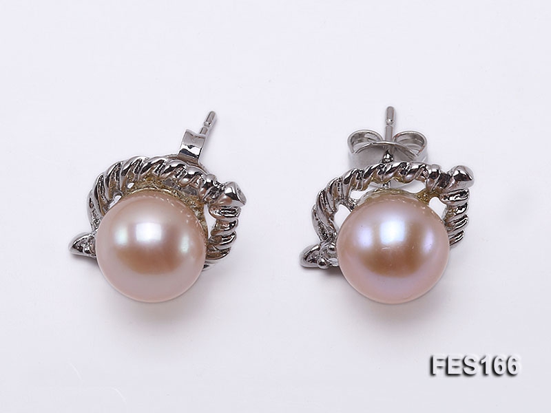 8mm Pink Round Freshwater Pearl Earrings
