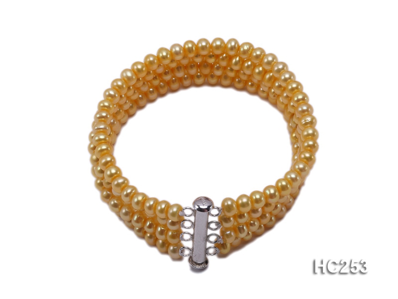 Four-row 4x5mm yellow round freshwater pearl bracelet